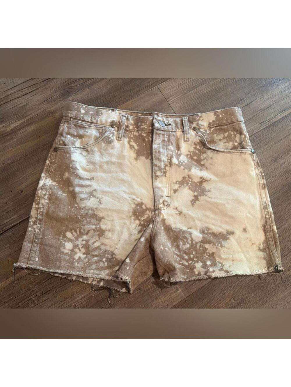 Wrangler Tie Dye Acid Wash Western Brown Cut Off Denim Jeans Sz 34x30